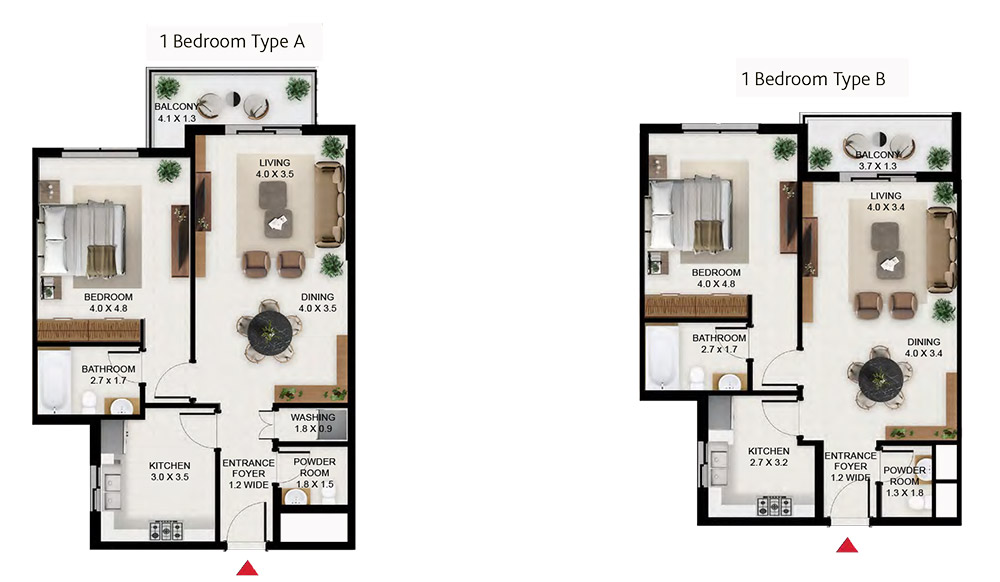 South Garden Wasl Gate Dubai 1-BR Apartment Floor Plan