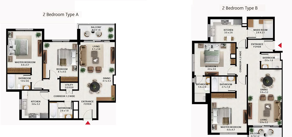 South Garden Wasl Gate Dubai 2-BR Apartment Floor Plan