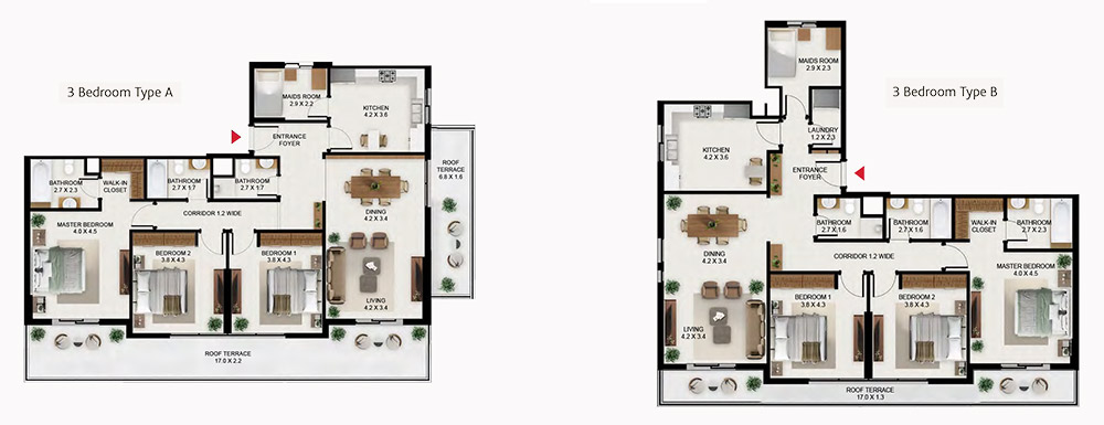 South Garden Wasl Gate Dubai 3-BR Apartment Floor Plan